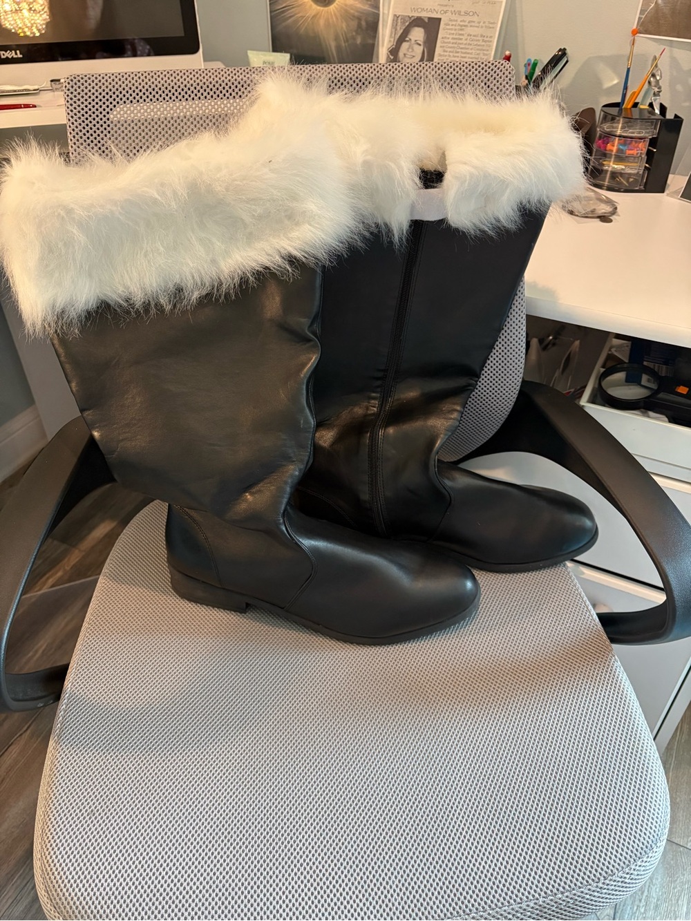 Men’s Santa boots xl black with faux fur ,  Faux Leather Boots